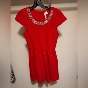 Alya Red Dress with Floral Embellishments